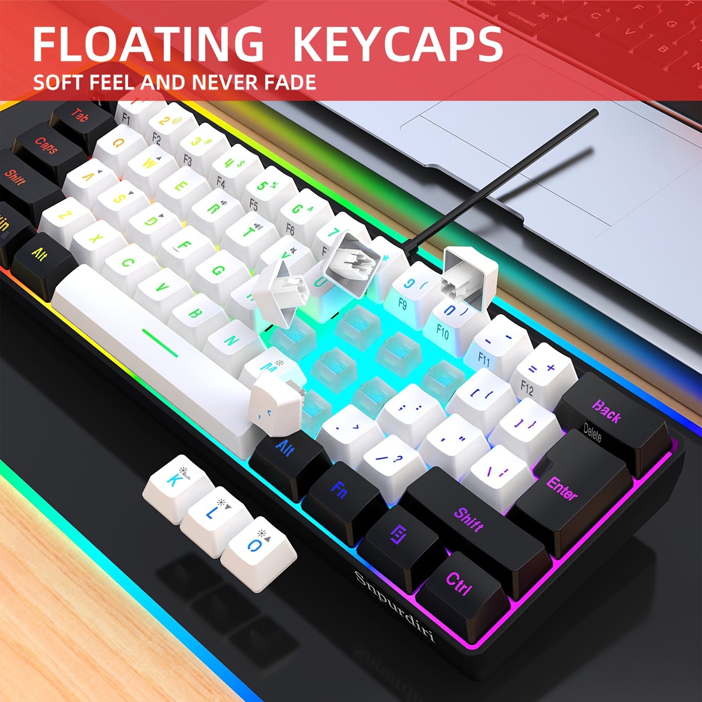 Ultra-Compact 61-Key Membrane Gaming Keyboard with RGB Backlit - Perfect for PC Gamers and Typists