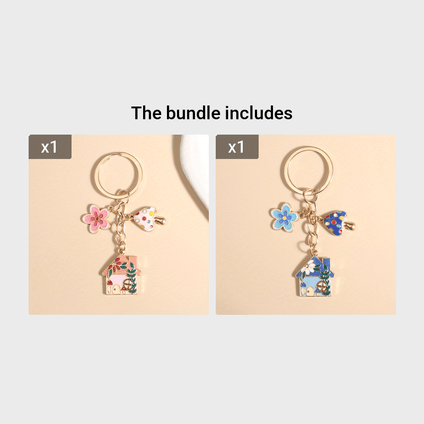 1pc Mushroom Flower Cabin Keychain Cute Metal Key Chain Ring Purse Bag Backpack Charm Car Hanging Ornament Earbud Case Accessories Women Female Gift