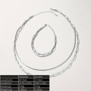 قلادة واحدة سوار من الفضة الإسترلينية 925 مجموعة مجوهرات مطلية عصرية بطبقة مزدوجة مشبك ورق مقوى تصميم سلسلة مطابقة ملابس يومية مجوهرات عالية الجودة