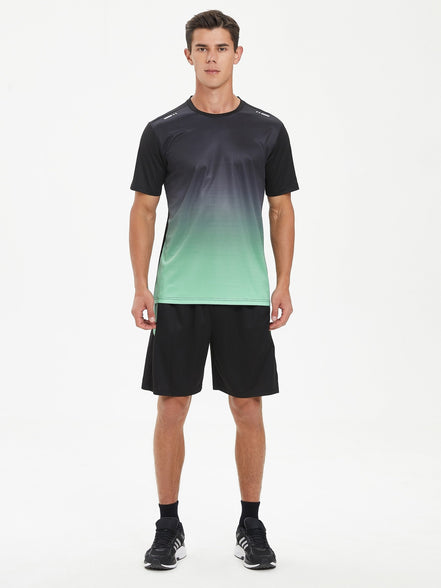 Men's Gradient Sports Set: Quick Dry Ice Silk T-Shirt and Shorts for Running, Basketball, and Fitness