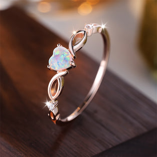 Shimmering Opal Heart Ring in Silver or Rose Gold