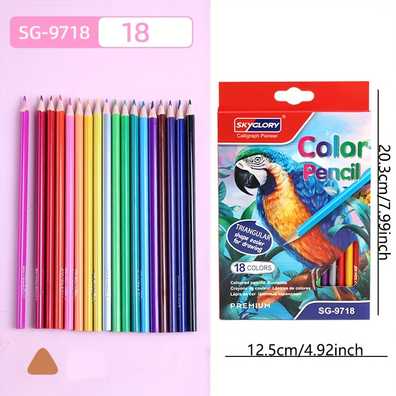 Versatile 18-Color Colored Pencil Set for School and Crafts