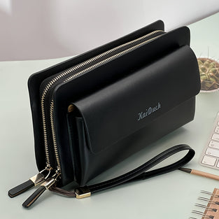 1pc Men's Fashion Vintage Clutch Bag, Double Zipper Large Capacity Multi-card Slots Business Handbag