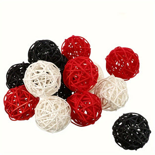 12pcs, Wicker Rattan Balls, Decorative Orbs Vase Fillers For Craft, Party, Valentine's Day, Wedding Table Decoration, Baby Shower, Aromatherapy Accessories, Christmas Decorative Ball 4.57 Cm (Black Red White), Christmas Decor