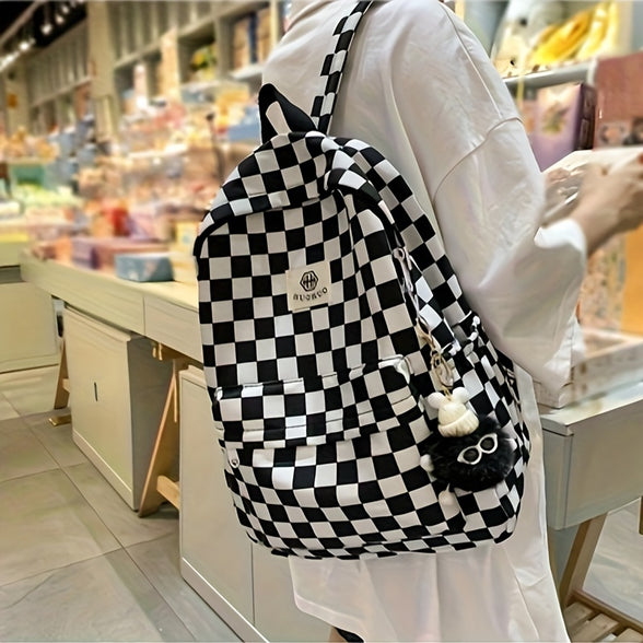 Chic Checkerboard Backpack for Students: Perfect for Junior