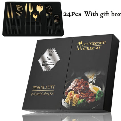 Stainless Steel Cutlery Set with Reflective Polished Finish in Elegant and Modern Design 24 Pieces