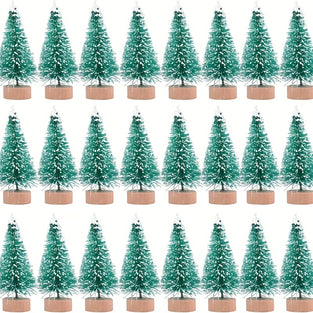 12pcs, Classic Artificial Mini Christmas Sisal Snow Frost Tree With Wooden Bottle Brush Tree Plastic Winter Snow Decoration Table Tree Christmas Party Home Decoration