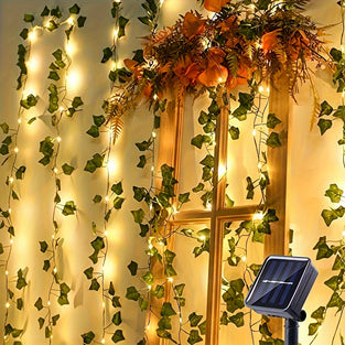 1pc, 10.06meter 100 LEDs Solar Vine String Lights, 8 Modes DIY Solar Ivy Fairy Lights, String Lights, Wedding Party Garden Room Wall Decor Festival Lights, Christmas & Ramadan Halloween Decorations