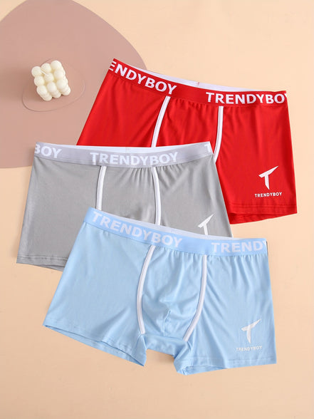 3PCS Men's Cotton Solid Color Comfortable Boxer Briefs - Fashion Letter Print, Sports Breathable Men's Underwear