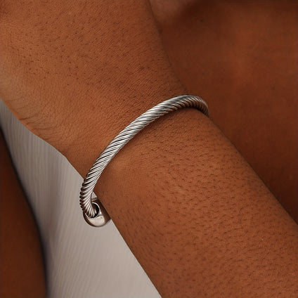 Elastic Adjustable Stainless Steel Twisted Cable Cuff Bangle Bracelet For Women & Girls