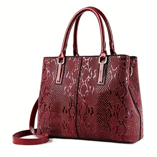 Snake Embossed Handbag For Women, Vintage Patent Leather Satchel Purses, Large Capacity Crossbody Bag