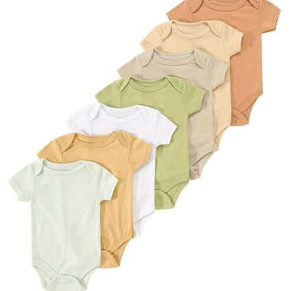 7-Pack Newborn Baby Bodysuits: Soft Cotton Comfort in Assorted Colors for Casual Style