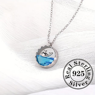 1pc 925 Sterling Silver Zircon Inlaid Exquisite Necklace Female Whale Cartoon Pendant Clavicle Chain Personality Versatile Daily Wear Hypoallergenic Small Jewelry Gift