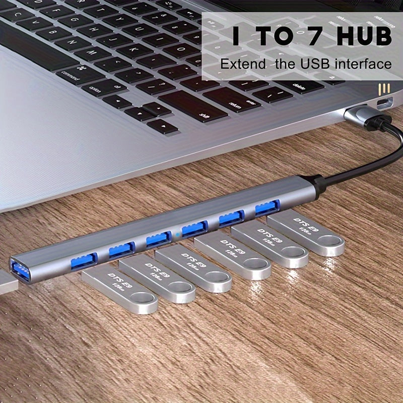 موزع USB 3.0 بـ 7 منافذ هيكل من سبائك الألومنيوم موزع متعدد لأجهزة اللابتوب والأجهزة اللوحية وأجهزة الكمبيوتر