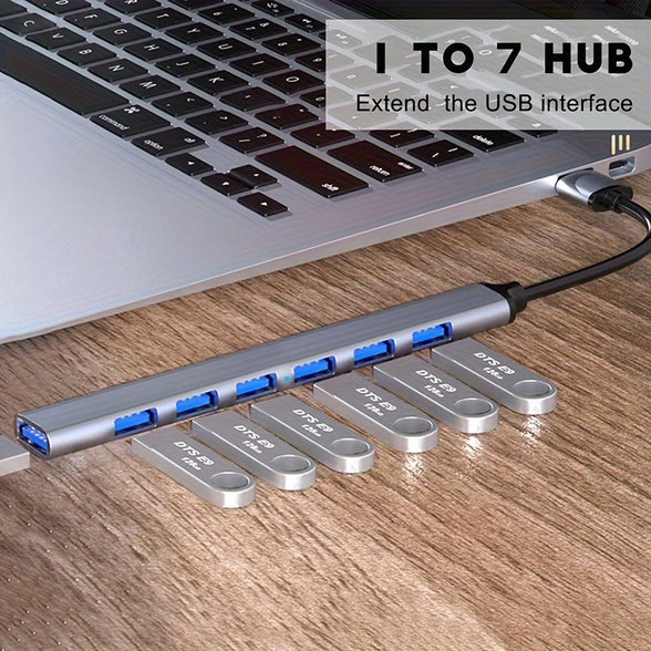 موزع USB 3.0 بـ 7 منافذ هيكل من سبائك الألومنيوم موزع متعدد لأجهزة اللابتوب والأجهزة اللوحية وأجهزة الكمبيوتر