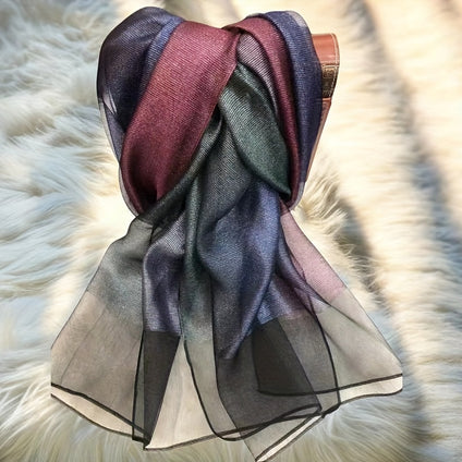 Gradient Color Shimmering Scarf Thin Breathable Smooth Mulberry Silk Shawl Casual Sunscreen Wrap Suitable For Spring Summer