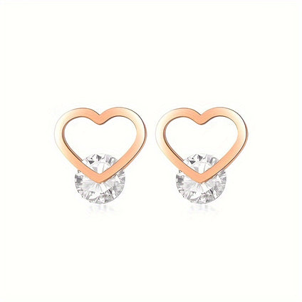 1 Pair Titanium Steel Hollow Love Heart Rhinestone Inlaid Stud Earrings Sweet Trendy Double Heart Stacked Stud Earrings For Women