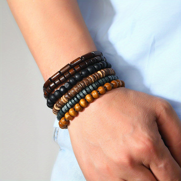 6-Piece Set: Simple Fashion Beaded Bracelets for Men and Women - Stylish Accessories for Daily Wear