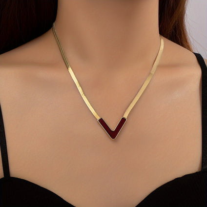 18K Plated Personality V-Shaped Pendant Necklace Simple Style Jewelry Gift Women's Accessories