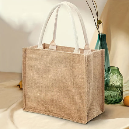 1pc, Burlap Tote, Jute Tote Bags Burlap Bags With Soft Handles Reusable Shopping Bags Women's Summer Beach Travel Bag Small Business Supplies