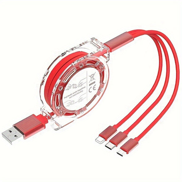 Om-En MFi Certified 3-in-1 Retractable USB Cable: Universal Charging Solution for iPhone, Android, and Type-C Devices