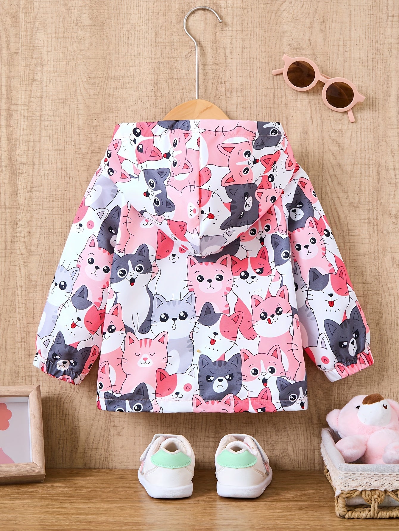 Adorable Cartoon Graphic Hooded Windbreaker