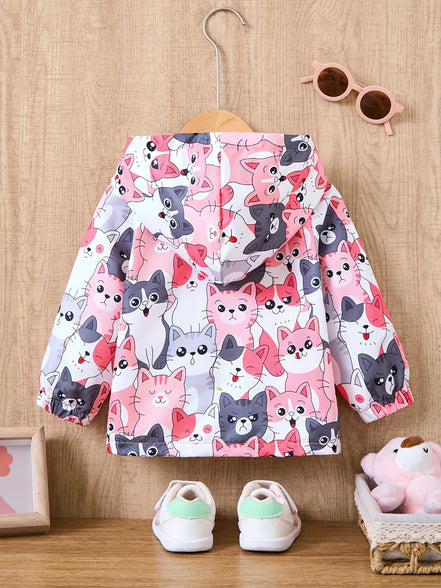 Adorable Cartoon Graphic Hooded Windbreaker