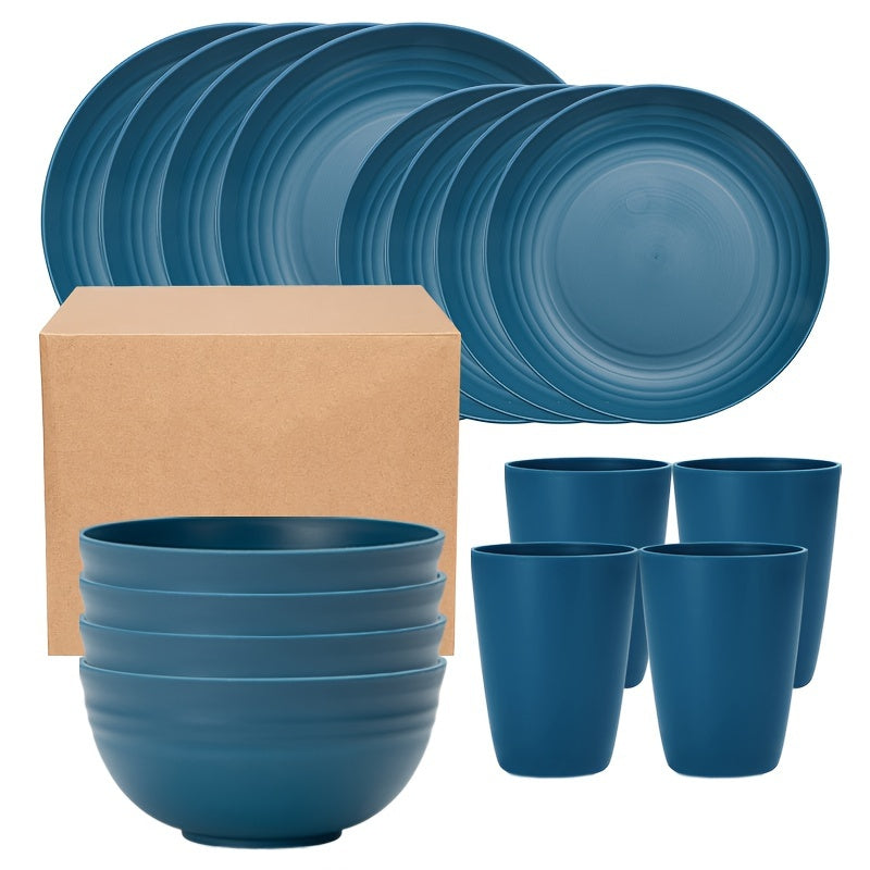 Plastic Dinnerware Set Microwave Dishwasher Safe Sturdy and Versatile for Everyday Use 16 Pieces