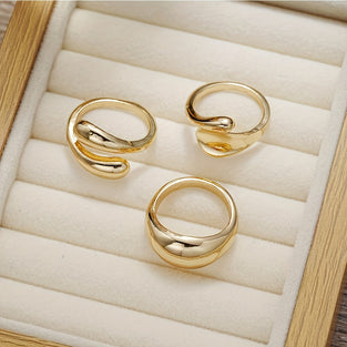 Chunky Geometric Irregular Designs: 3-Piece Gold Tone Ring Set for Everyday Wear and Special Occasions