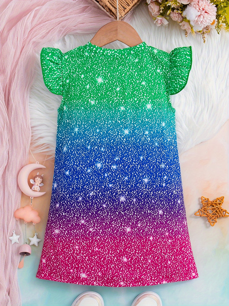 Sweet Girls Cartoon Princess Unicorn Graphic Flutter Trim Dress: Perfect for Summer Parties