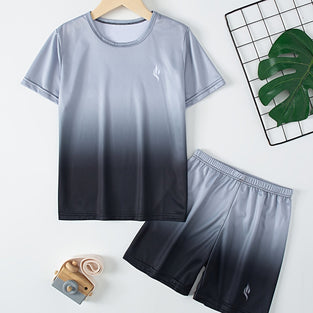 Boys' Gradient Breathable Sportswear Set: Perfect for Summer Outdoor Activities