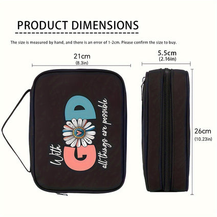 1pc Black Fashion Simple Letter Flower Pattern Printing Handbag, Biblical Gifts For Family And Friends, Multifunctional Large-capacity Storage Bag Suitable For Daily Use Book Protection Bag,