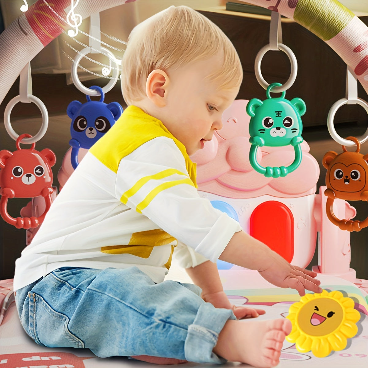 Musical Baby Activity Mat Soft Tummy Time Play mat with Hanging Toys