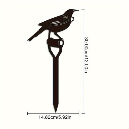 1pc Vivid Bird Silhouette Bird On Black Shovel Garden Stake Outdoor Garden Sculpture With Spike, Outdoor Iron Art Decoration, Yard Art Decor