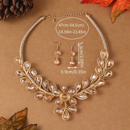 Exaggerated Flower Jewelry Set with Rhinestone Inlays for Parties