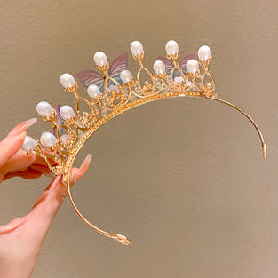 1PC Elegant Rhinestone Princess Crown Queen Faux Pearls Tiara Birthday Party Headwear Women Bridal Wedding Hair Jewelry Accessories