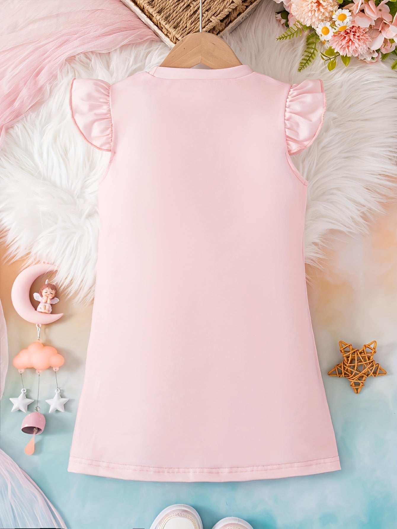 Sweet Girls Cartoon Princess Unicorn Graphic Flutter Trim Dress: Perfect for Summer Parties