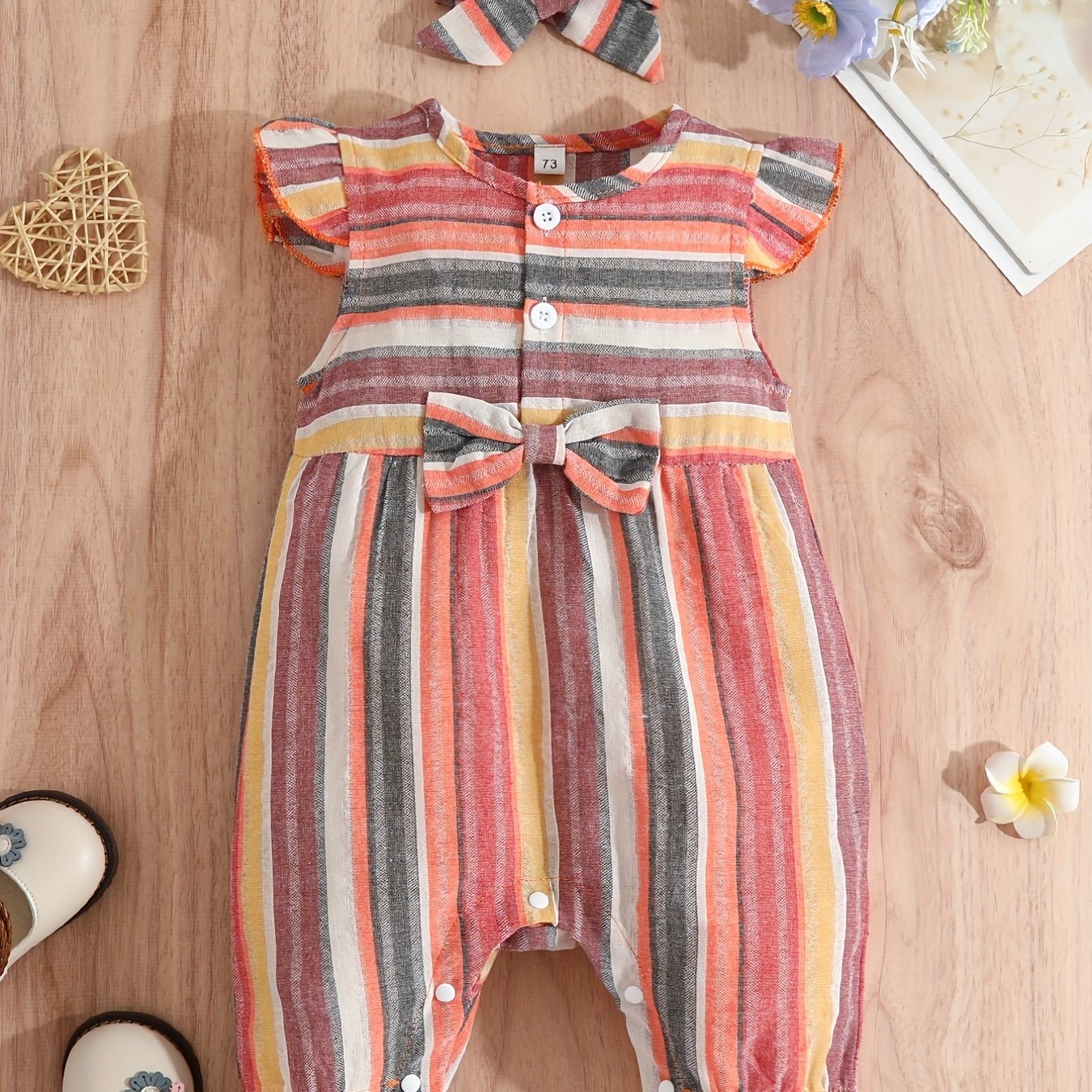 Adorable Baby Girls Casual Striped Romper with Bow Set for Summer Fun