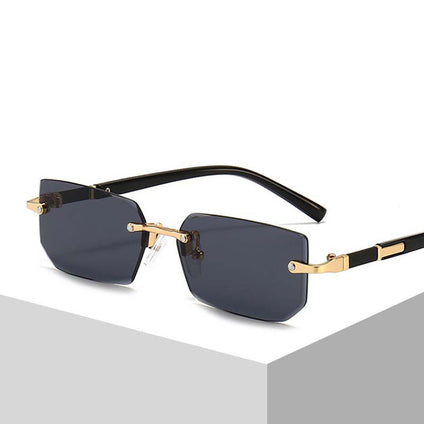 Vintage Stylish Rimless Gold Frame Black Hip Hop Sunglasses for Men