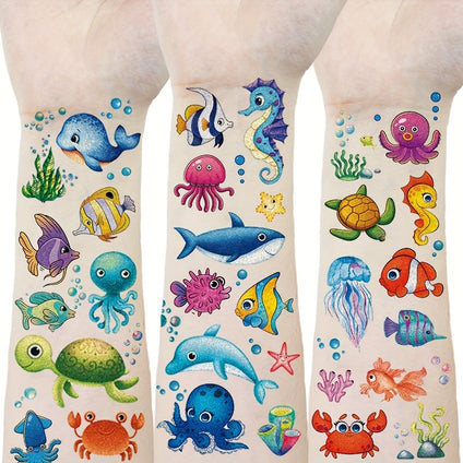 12 Sheets Glitter Ocean Sea Animals Temporary Tattoos For Boys Girls, Cute Design Cartoon Waterproof Marine Animals Underwater Worlds Tattoos, Birthday Seaside Beach Themed Party Decorations, Stocking Stuffer, Goodie Bags Fillers