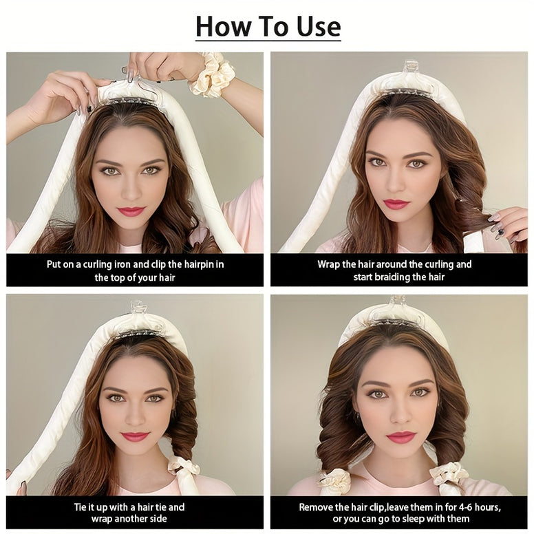 Effortless Waves Hair Tool: Heatless Ing Rod Headband with Hair Ties