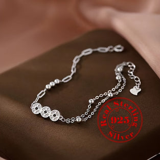 Stunning Adjustable Silver Coin Bracelet in Elegant Gift Box