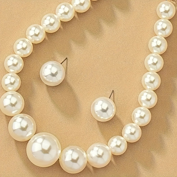 Elegant Temperament Ball Shape Creamy White Acrylic Pearl Jewelry Set: Perfect for Holiday Weddings