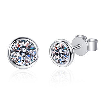 0.5-1.0ct Moissanite Round Stud Earrings Plated 925 Silver Wedding Engagement Party Decor For Women Girls 1Pair