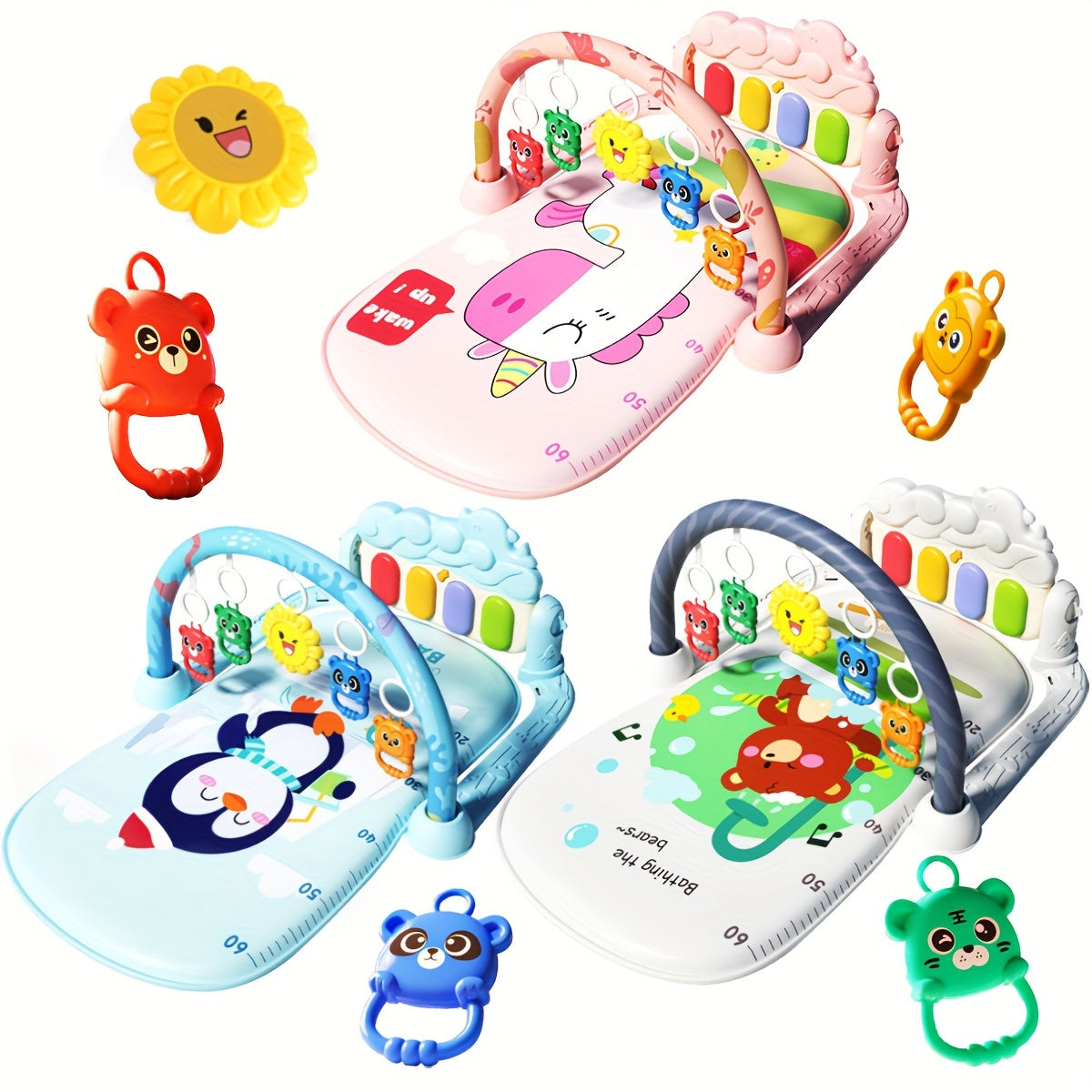 Musical Baby Activity Mat Soft Tummy Time Play mat with Hanging Toys