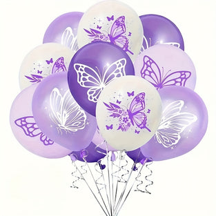 12pcs, Butterfly Printed Latex Balloons, Wedding Decor, Birthday Party Decor, Anniversary Decor, Graduation Decor, Holiday Decor, Mother's Day Decor, Indoor Outdoor Decor, Home Decor, Room Decor