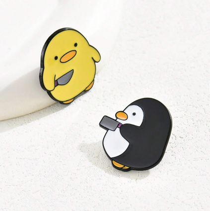 Cartoon Knife Shape Brooch Pin Cute Little Yellow Rabbit Penguin Creative Design Unisex Daily Use