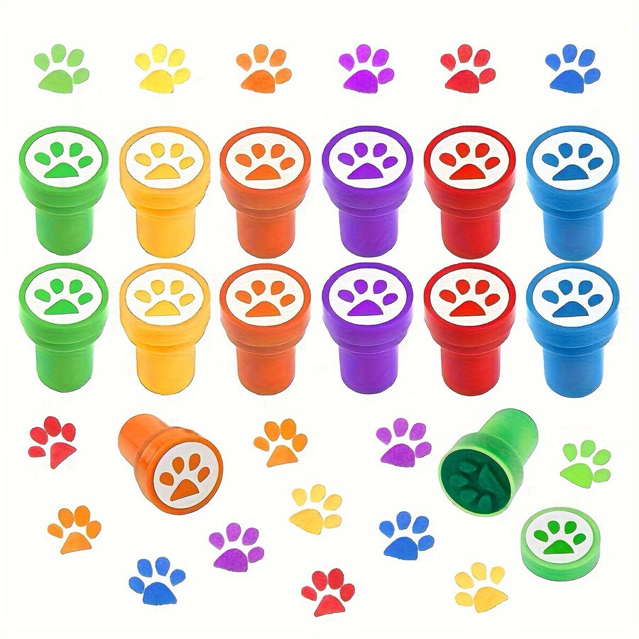 12pcs Dog Paw Print Stamp Self Inking Stamps Teacher Mini Stamps Colorful Stamp Party Favors Assorted Stamp Set For Classroom Party Educational Learning Activities