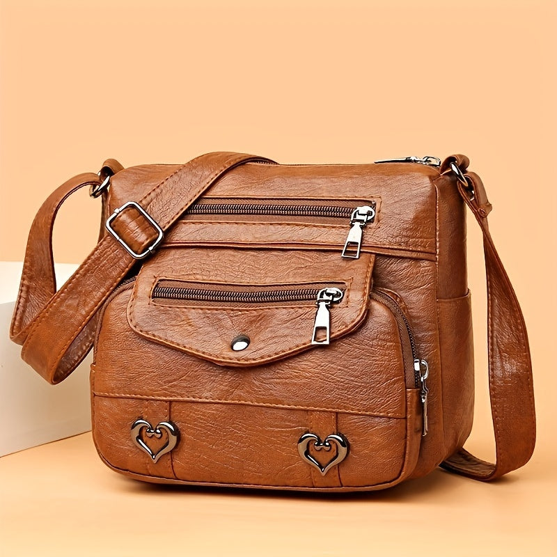 1pc Simple Vintage Business Crossbody Bag MultiPocket Fashion PU Leather Shoulder Bag
