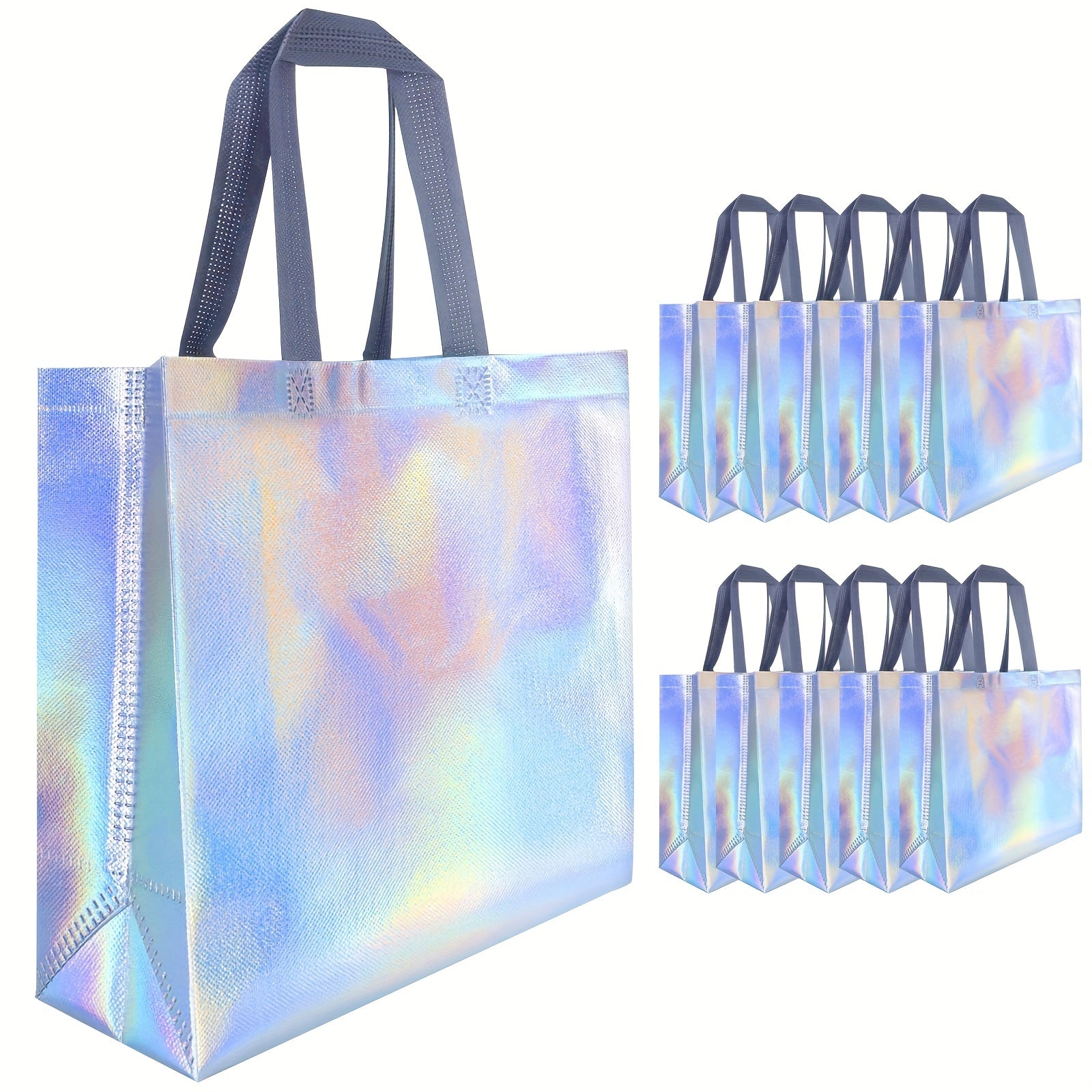 10pcs Holographic Rainbow Gift Bags with Handles for Parties